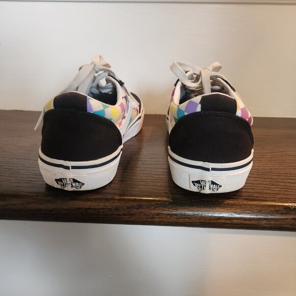 EUC-VANS Checkered Old Skool Rainbow Sneakers Canvas/Suede- Youth Missy Size 4 - Picture 8 of 14